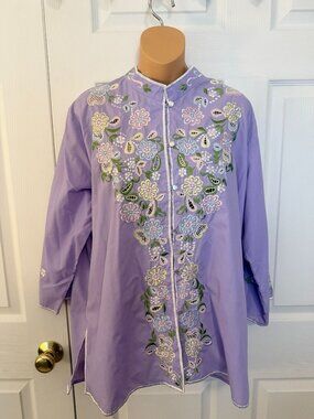 Vintage Caro of Honolulu Womens Purple Embroidered Tunic Top with Cutwork Size X